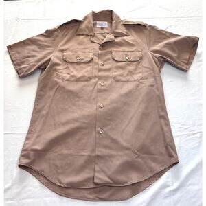 VTG Creighton Uniform Style Men's Medium 15 1/2 Tan Button Up Short Sleeve 60s